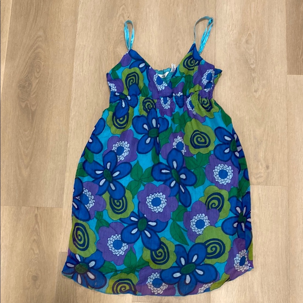 Derek Heart Blue and Green Floral Summer Dress Size M